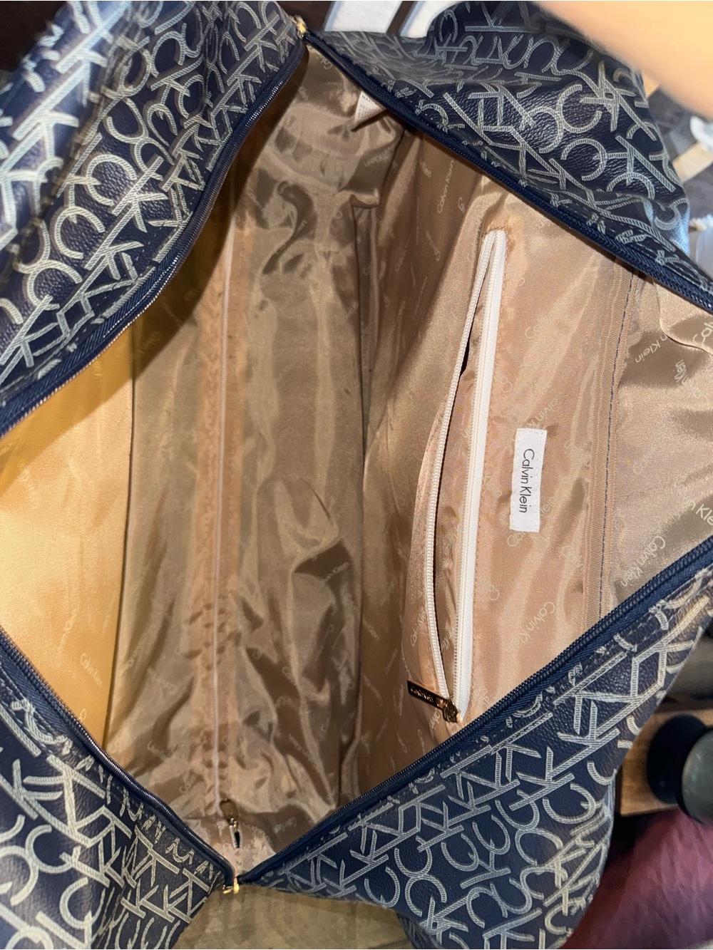 Calvin Klein Navy & Brown Monogram Travel Duffel - Picture 5 of 7